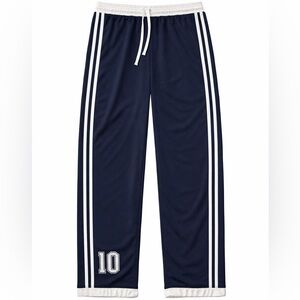 Navy Athletic Track Pants with White Stripe and '10' Patch